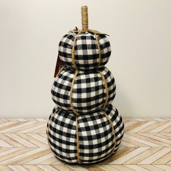 Buffalo Checkered Plaid 3 Stack Fabric Pumpkins Tabletop Décor Autumn Farmhouse - Picture 1 of 7